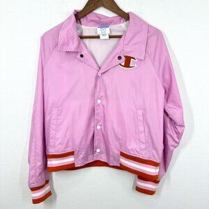 Champion Women's Coaches Jacket Light Pink with Red Orange‎ Detail Size Medium